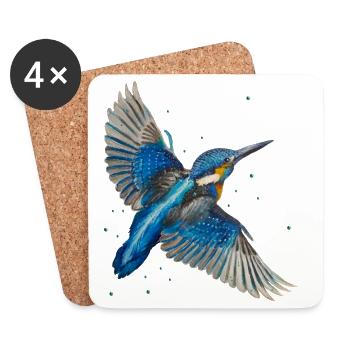 Martin-pêcheur en vol - Dessous de verre (lot de 4) - blanc - Devant