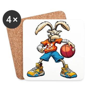 Hasen Basketball / Kaninchen Baller - Untersetzer (4er-Set) - Weiß - Vorne
