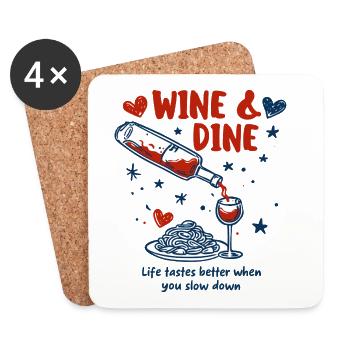 Vin et Dîner – Amour des pâtes et Déclaration de plaisir - Dessous de verre (lot de 4) - blanc - Devant
