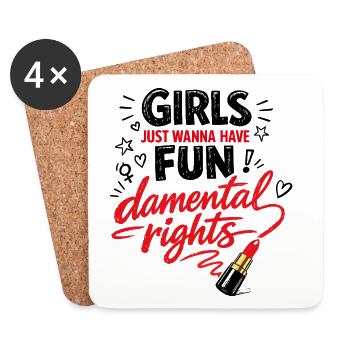 Droits fun-damental – Expression féministe en gribouillis - Dessous de verre (lot de 4) - blanc - Devant