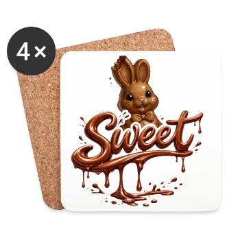 Lapin en chocolat avec lettres douces - Dessous de verre (lot de 4) - blanc - Devant
