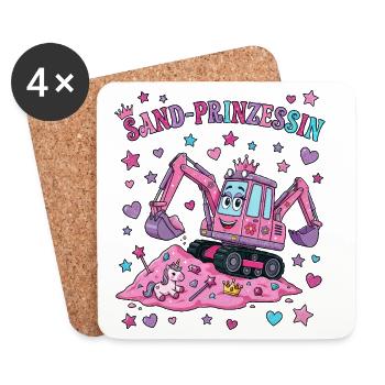 Princesse des Sables : Excavatrice rose - Dessous de verre (lot de 4) - blanc - Devant