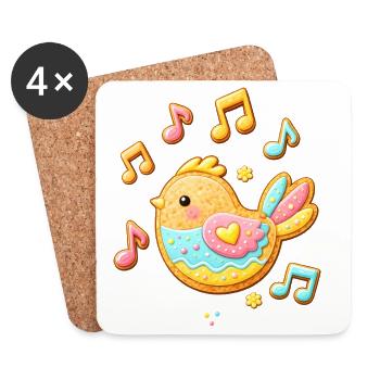 Cute Bird as Decorated Cookie Illustration - Coasters (set of 4) - white - Front