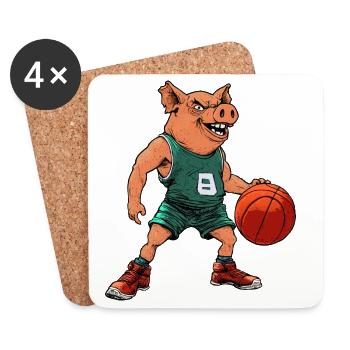 Pig Basketball Player / Basketball Sow - Coasters (set of 4) - white - Front