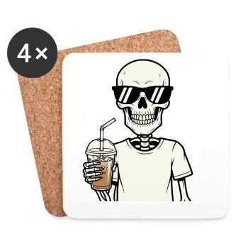 Café glacé Squelette Lunettes de soleil Accro au café - Dessous de verre (lot de 4) - blanc - Devant