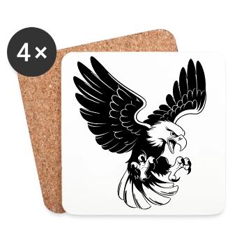 Aigle en attaque – style de tatouage - Dessous de verre (lot de 4) - blanc - Devant