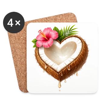 Coconut in Heart Shape Illustration - Coasters (set of 4) - white - Front