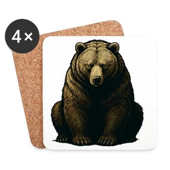 Mountain bear engraving gold tones - Coasters (set of 4) - white - Front