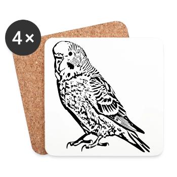 Budgie Bird black - Coasters (set of 4) - white - Front