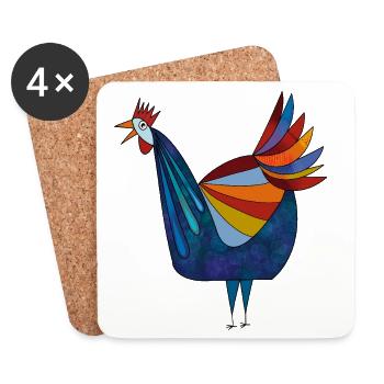 Chicken Fans - Rooster - Rooster - Flower Chicken - Organic - Coasters (set of 4) - white - Front