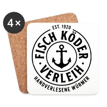 Angler Shirt,  Fisch Köder Verleih, Socken, Mütze - Untersetzer (4er-Set) - Weiß - Vorne