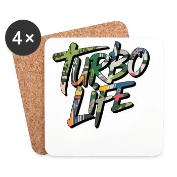 Lettrage Turbo Life avec réglage du motif camouflage - Dessous de verre (lot de 4) - blanc - Devant
