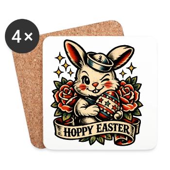 Hoppy Easter Osterhase mit Osterei Vintage - Untersetzer (4er-Set) - Weiß - Vorne