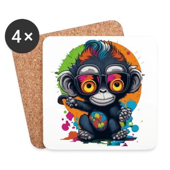Neon Brillenaffe Splash - Affe - Äffchen - Untersetzer (4er-Set) - Weiß - Vorne