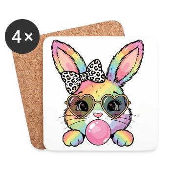 Niedlicher Regenbogen Hase mit Sonnenbrille - Untersetzer (4er-Set) - Weiß - Vorne