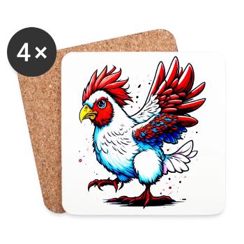 Colorful rooster in fire colors - Coasters (set of 4) - white - Front