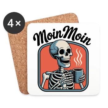 Moin Moin Kaffeetrinkendes Skelett - Untersetzer (4er-Set) - Weiß - Vorne