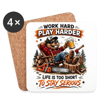 Hart arbeiten, hart spielen, härter Holzfäller - Untersetzer (4er-Set) - Weiß - Vorne