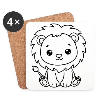 Cute Baby Lion – Black & White Cub - Coasters (set of 4) - white - Front