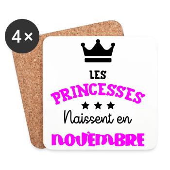Princesse née Novembre Beau Cadeau Anniversaire - Dessous de verre (lot de 4) - blanc - Devant