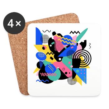 Memphis Style Pattern Retro 80s Geometry Abstract - Coasters (set of 4) - white - Front