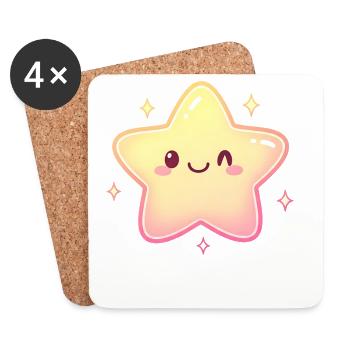Cute Star Motif for Kids Kawaii Cartton Fans - Coasters (set of 4) - white - Front
