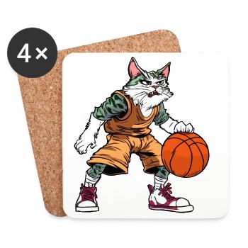 Katzen Basketball - Untersetzer (4er-Set) - Weiß - Vorne