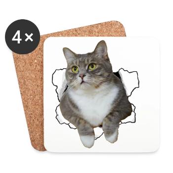 Süße Katze guckt aus Loch - Witziges Katzendesign - Untersetzer (4er-Set) - Weiß - Vorne