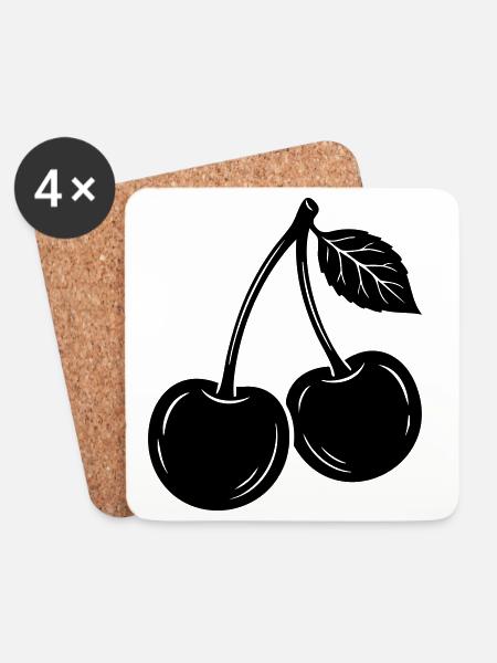 Cherry Pair Silhouette - Coasters (set of 4) - white
