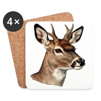 Cerf chevreuil aquarelle naturelle - Dessous de verre (lot de 4) - blanc - Devant