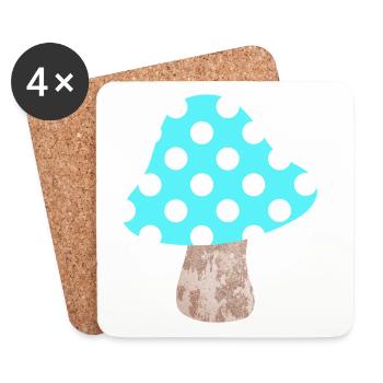 Mushroom Light Blue Dots Points Lucky Nursery Woodland - Coasters (set of 4) - white - Front