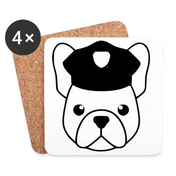 Frenchie Polizist Cop Kopf - Untersetzer (4er-Set) - Weiß - Vorne
