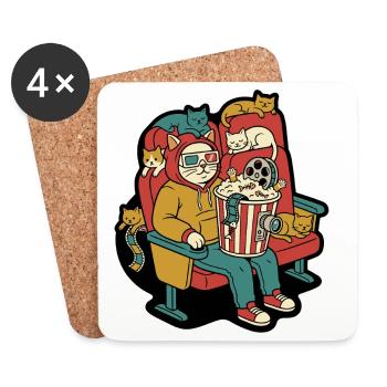 Katzenkino Popcorn Lounge - Untersetzer (4er-Set) - Weiß - Vorne