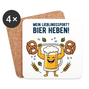 Mein Lieblingssport Bier heben lustig - Untersetzer (4er-Set) - Weiß - Vorne