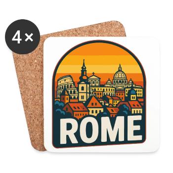 Rome Skyline Retro Sunset Colosseum Art - Coasters (set of 4) - white - Front