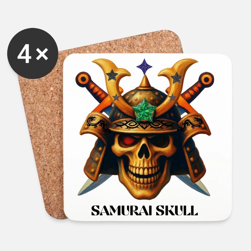 Samurai Skull t-shirt design. - Coasters (set of 4) - white