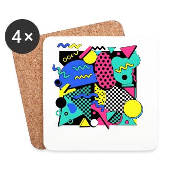 80er 90er Retro Memphis Design Bunt - Untersetzer (4er-Set) - Weiß - Vorne