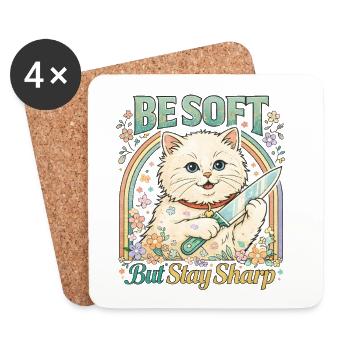 Be Soft Stay Sharp Katze Katzenmama sarkastisch - Untersetzer (4er-Set) - Weiß - Vorne