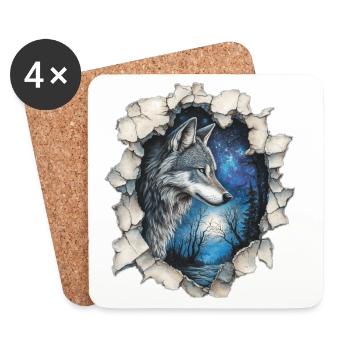 Loup avec des étoiles - Dessous de verre (lot de 4) - blanc - Devant