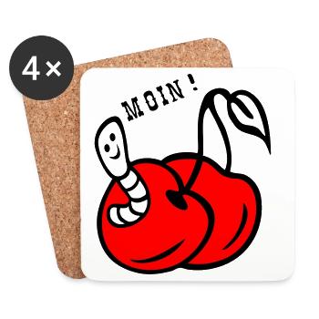 Cherries with worm - Coasters (set of 4) - white - Front