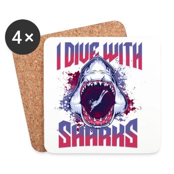 I Dive with Sharks - Hai Scuba Diver Taucher  - Untersetzer (4er-Set) - Weiß - Vorne