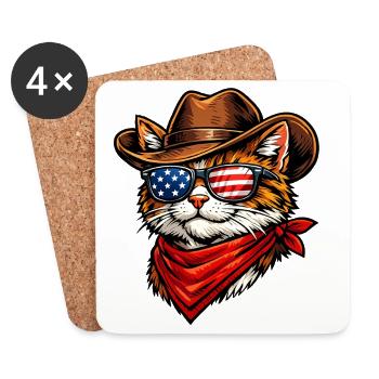 Cat Cowboy USA - Dessous de verre (lot de 4) - blanc - Devant