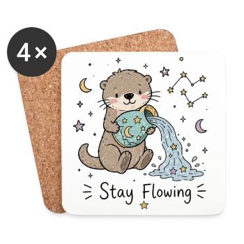 Astro Aquarius Otter – Stay Flowing - Coasters (set of 4) - white - Front