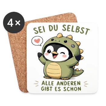 Sei du selbst - Pinguin - Untersetzer (4er-Set) - Weiß - Vorne
