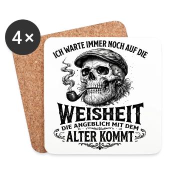 Weissheit,Totenkopf mit Pfeife, Mütze Geburtstag - Untersetzer (4er-Set) - Weiß - Vorne