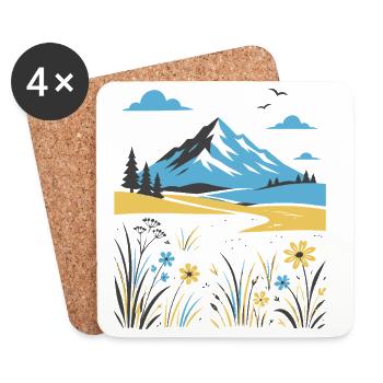 Paysage montagneux avec prairies fleuries - Dessous de verre (lot de 4) - blanc - Devant