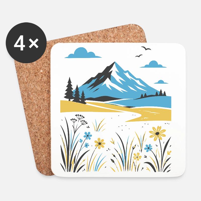 Mountain landscape with flowering meadows - Coasters (set of 4) - white