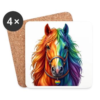 Rainbow Horse / Horse in Rainbow Colors - Coasters (set of 4) - white - Front