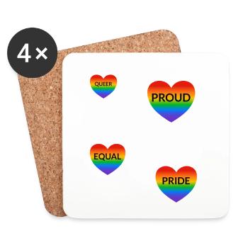 LGBT-Slogans stolz Regenbogenherzen - Untersetzer (4er-Set) - Weiß - Vorne