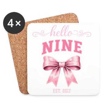 Hello Nine 9 Ans Est 2017 Anniversaire Nœud - Dessous de verre (lot de 4) - blanc - Devant